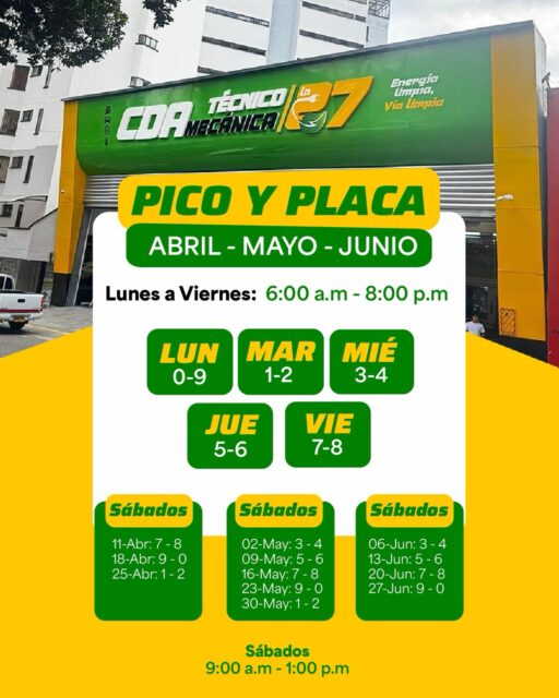 🚦 Que el pico y placa no te coja desprevenido

Muévete tranquilo por la ciudad teniendo claro tu día y con tu técnico-mecánica al día ✔️

En Técnico Mecánica La 27 te atendemos rápido, sin enredos y con la mejor ubicación

📍 Cra 27 #48-58 Barrio Sotomayor
Frente a Eforsalud

📞 312 210 7034 – 682 0593